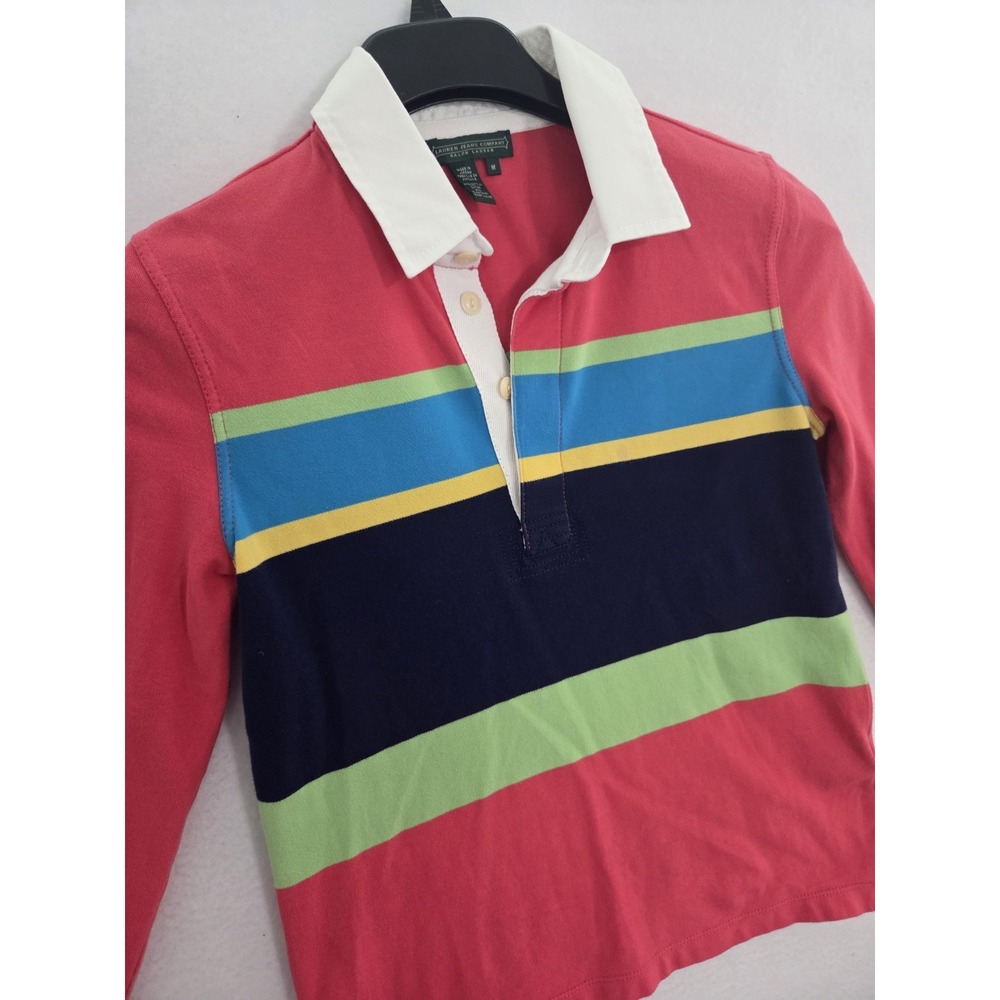 L-RL Ralph Lauren Short Sleeve Polo Shirt Womens Medium Red Pink Blue Green